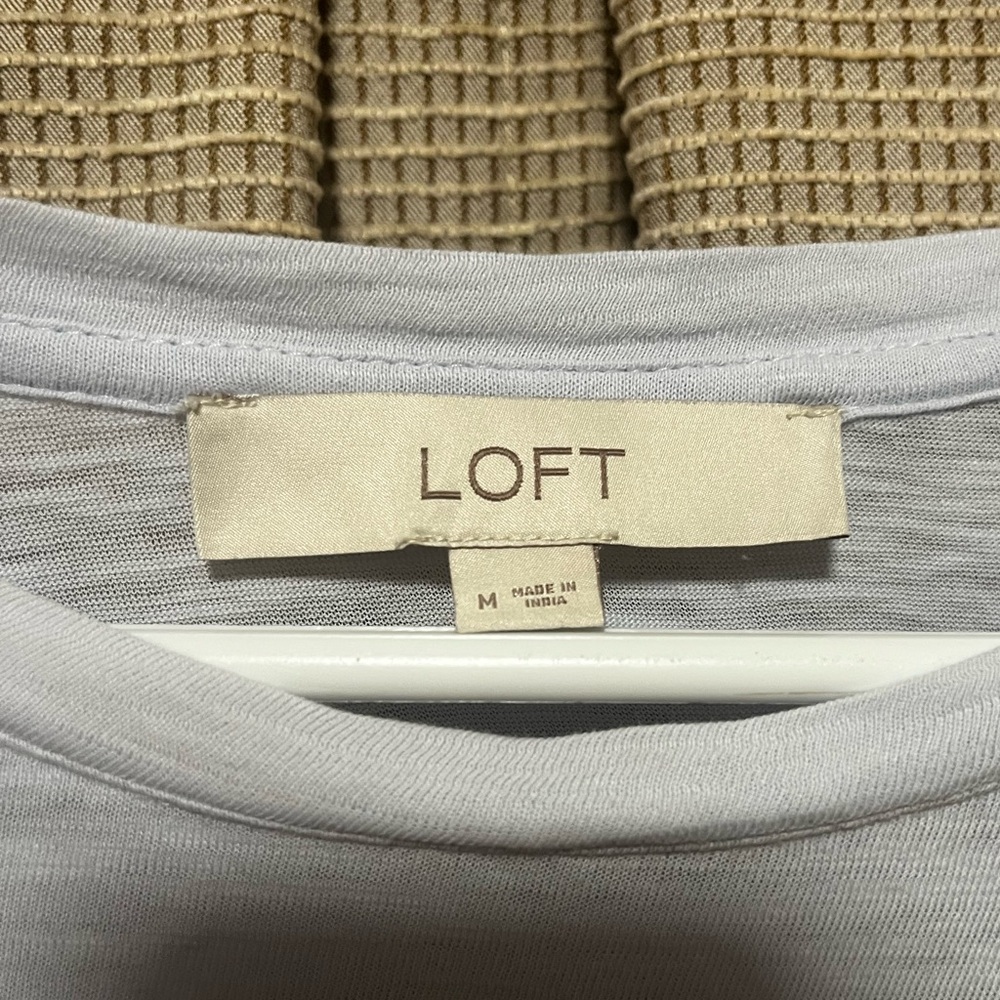 LOFT Light Blue Short Sleeve Ruffle Top - Picture 3 of 5